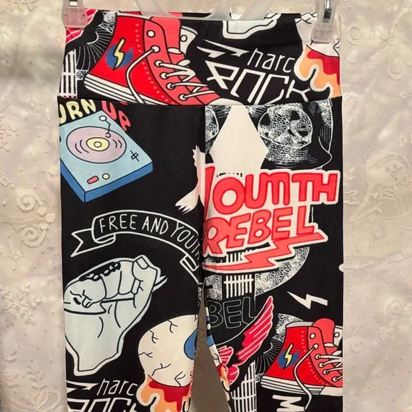 Youth Rebel Graphic Black Kids Leggings - Picture 2 of 8